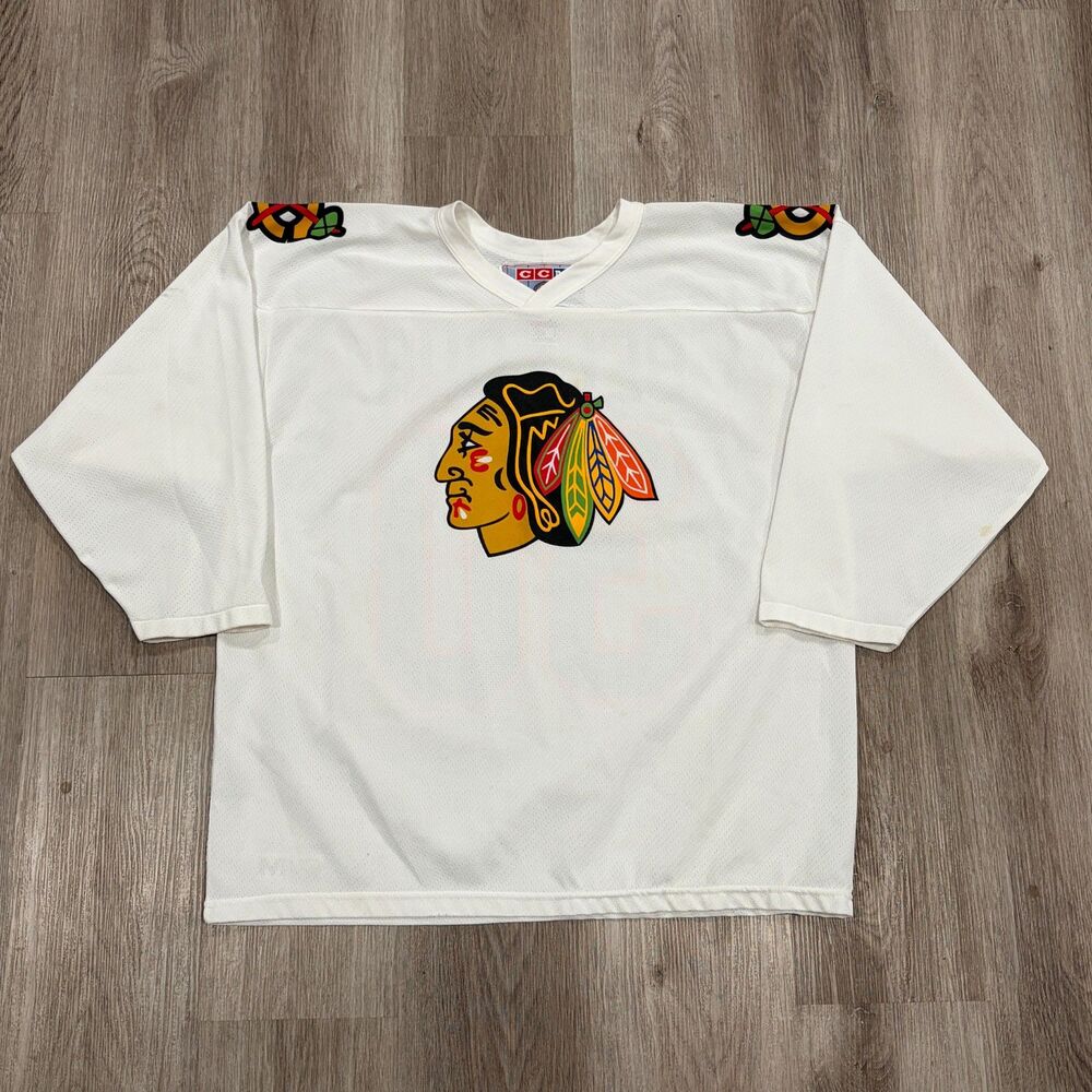 Vintage 90s CCM Chicago Blackhawks Ed Belfour #30 White Jersey Men's Size Large